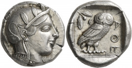 ATTICA. Athens. Circa 455-449 BC. Tetradrachm (Silver, 24 mm, 17.22 g, 7 h). Head of Athena to right, wearing crested Attic helmet decorated with thre...