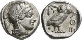 ATTICA. Athens. Circa 430s-420s BC. Tetradrachm (Silver, 23 mm, 17.23 g, 11 h). Head of Athena to right, wearing crested Attic helmet decorated with t...
