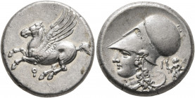 CORINTHIA. Corinth. Circa 375-300 BC. Stater (Silver, 20 mm, 8.59 g, 3 h). Ϙ Pegasos flying left. Rev. Head of Athena to left, wearing Corinthian helm...