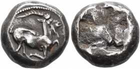 CYCLADES, Paros. Circa 520/15-500 BC. Drachm (Silver, 15 mm, 6.00 g), Aeginetic standard. Goat kneeling to right; below, dolphin to right. Rev. Rough ...