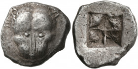CIMMERIAN BOSPOROS. Pantikapaion. Circa 480-470 BC. Triobol (Silver, 16 mm, 3.25 g). Facing head of a lion. Rev. Quadripartite incuse square. Frolova ...