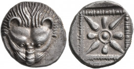 CIMMERIAN BOSPOROS. Pantikapaion. Circa 460-450 BC. Triobol (Silver, 14 mm, 2.22 g). Facing head of a lion. Rev. Star of four rays and four petals wit...