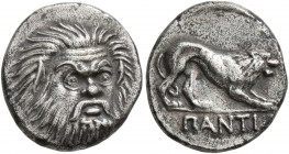 CIMMERIAN BOSPOROS. Pantikapaion. Circa 370-355 BC. Hemidrachm (Silver, 15 mm, 2.41 g, 5 h). Bearded head of Pan with animal ears and a pug nose facin...