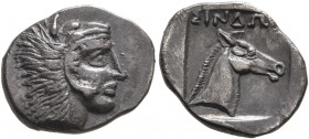 CIMMERIAN BOSPOROS. The Sindoi. Circa 400 BC. Diobol (Silver, 14 mm, 1.55 g, 11 h), Gorgippia (?). Head of Herakles to right, wearing lion skin headdr...