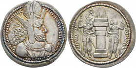 SASANIAN KINGS. Shahpur I, 240-272. Drachm (Silver, 28 mm, 4.30 g, 3 h), Mint I (Ctesiphon). MZDYSN BGY ŠHPWHLY MRKAN MRKA 'YR'N MNW CTRY MN YZD'N ('W...