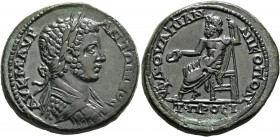 MOESIA INFERIOR. Nicopolis ad Istrum. Caracalla, 198-217. Tetrassarion (Bronze, 29 mm, 14.83 g, 1 h), Flavius Ulpianus, legatus consularis, circa 210-...