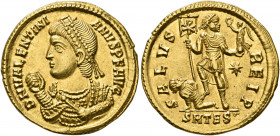 Valentinian I, 364-375. Solidus (Gold, 21 mm, 4.52 g, 11 h), Thessalonica, 365. D N VALENTINI-ANVS P F AVG Pearl-diademed bust of Valentinian I to lef...