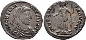 Constantine III, 407-411. Siliqua (Silver, 17 mm, 1.19 g, 6 h), Treveri, 408-411. D N CONSTAN-TINVS P F AVG Pearl-diademed, draped and cuirassed bust ...