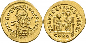Leo II, with Zeno, 474. Solidus (Gold, 21 mm, 4.48 g, 6 h), Constantinopolis. D N LEO ET Z-ENO P P AVG Pearl-diademed, helmeted and cuirassed bust of ...