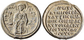 Johannes Batatzes, protokynegos, 1341. Seal (Lead, 27 mm, 18.51 g, 12 h). MHP ΘV / H / O/ ΔH /ΓH -TP /A The Mother of God, nimbate, seated facing on h...