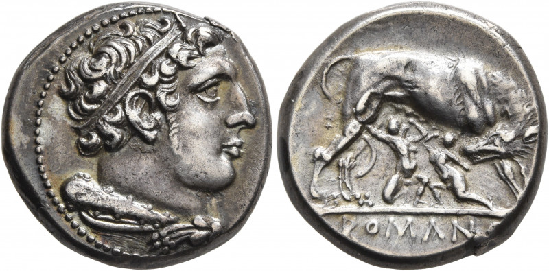Anonymous, circa 265 BC. Didrachm (Silver, 20 mm, 7.22 g, 6 h), Rome. Head of yo...