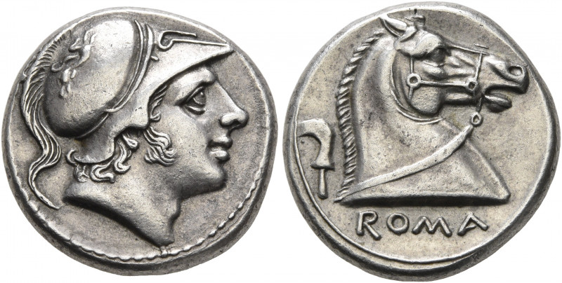 Anonymous, circa 240 BC. Didrachm (Silver, 18 mm, 6.56 g, 7 h), Rome. Head of yo...