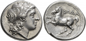 Anonymous, circa 235 BC. Didrachm (Silver, 19 mm, 6.56 g, 4 h), Rome. Laureate head of Apollo to right. Rev. ROMA Horse rearing left. Crawford 26/1. H...