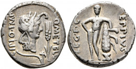 Q. Caecilius Metellus Pius Scipio, 47-46 BC. Denarius (Silver, 17 mm, 3.89 g, 10 h), with M. Eppius, legatus, military mint moving with Scipio in Afri...