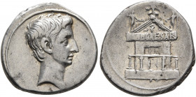 Octavian, 44-27 BC. Denarius (Silver, 19 mm, 4.00 g, 9 h), uncertain Italian mint (Rome?), autumn 30-summer 29. Bare head of Octavian to right. Rev. F...