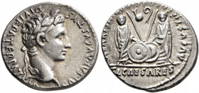 Augustus, 27 BC-AD 14. Denarius (Silver, 19 mm, 3.75 g, 5 h), Lugdunum, 2 BC-AD 4. CAESAR AVGVSTVS DIVI F PATER PATRIAE Laureate head of Augustus to r...