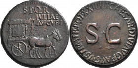 Julia Augusta (Livia), Augusta, 14-29. Sestertius (Orichalcum, 33 mm, 27.30 g, 2 h), Rome, struck under Tiberius, 22-23. S P Q R / IVLIAE / AVGVST Two...