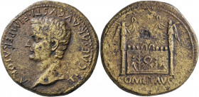 Tiberius, as Caesar, AD 4-14. Sestertius (Orichalcum, 34 mm, 25.51 g, 12 h), Lugdunum, 10. TI CAESAR AVGVSTI F IMPERATOR V Bare head of Tiberius to le...