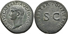 Drusus, died 23. As (Copper, 28 mm, 11.73 g, 12 h), Rome, struck under Tiberius, 22-23. DRVSVS•CAESAR•TI•AVG•F•DIVI•AVG•N Bare head of Drusus to left....