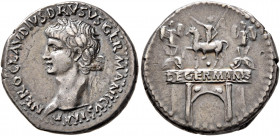 Nero Claudius Drusus, died 9 BC. Denarius (Silver, 19 mm, 3.75 g, 12 h), Lugdunum, struck under Claudius, circa 41-42. NERO CLAVDIVS DRVSVS GERMANICVS...