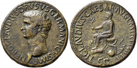 Nero Claudius Drusus, died 9 BC. Sestertius (Orichalcum, 34 mm, 27.15 g, 4 h), Rome, struck under Claudius, 42-43. NERO CLAVDIVS•DRVSVS GERMANICVS•IMP...
