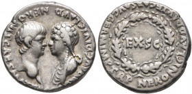 Nero, with Agrippina Junior, 54-68. Denarius (Silver, 18 mm, 3.67 g, 10 h), Lugdunum, December 54. AGRIPP AVG DIVI CLAVD NERONIS CAES MATER Bare head ...