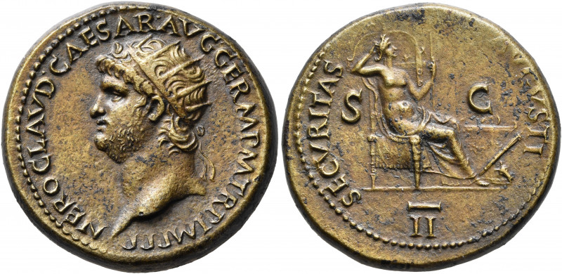 Nero, 54-68. Dupondius (Orichalcum, 28 mm, 15.81 g, 6 h), Rome, circa 64. NERO C...