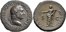 Vitellius, 69. Sestertius (Orichalcum, 36 mm, 26.99 g, 7 h), Rome, 19 April-20 December 69. A VITELLIVS GERMANICVS IMP AVG P M T R P Laureate and drap...