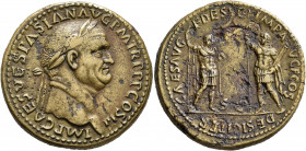 Vespasian, 69-79. Sestertius (Orichalcum, 34 mm, 25.55 g, 7 h), Rome, 71. IMP CAES VESPASIAN AVG P M TR P P P COS III Laureate head of Vespasian to ri...