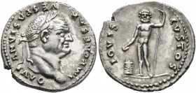 Vespasian, 69-79. Denarius (Silver, 20 mm, 3.00 g, 6 h), Rome, 76. IMP CAESAR VESPASIANVS AVG Laureate head of Vespasian to right. Rev. IOVIS CVSTOS J...