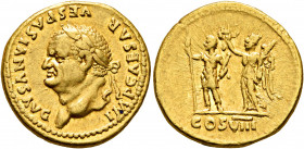 Vespasian, 69-79. Aureus (Gold, 19 mm, 7.26 g, 7 h), Rome, 77-78. IMP CAESAR VESPASIANVS AVG Laureate head of Vespasian to left. Rev. COS VIII Vespasi...