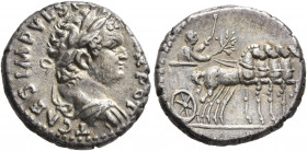 Titus, as Caesar, 69-79. Denarius (Silver, 16 mm, 3.48 g, 4 h), Antiochia, 72-73. T CAES IMP VESP PON TR POT Laureate, draped and cuirassed bust of Ti...