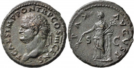 Titus, as Caesar, 69-79. As (Copper, 27 mm, 11.76 g, 7 h), Rome, 74. T CAES IMP PON TR P COS III CENS Laureate head of Titus to left. Rev. PAX AVGVST ...