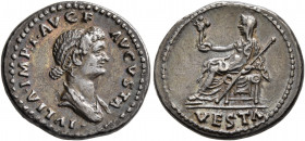 Julia Titi, Augusta, 79-90/1. Denarius (Silver, 18 mm, 3.16 g, 6 h), Rome, struck under Titus, 80-81. IVLIA IMP T AVG F AVGVSTA Draped bust of Julia T...
