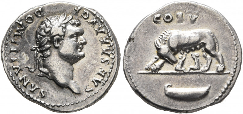 Domitian, as Caesar, 69-81. Denarius (Silver, 19 mm, 3.00 g, 6 h), Rome, 77-78. ...