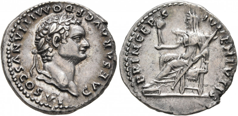 Domitian, as Caesar, 69-81. Denarius (Silver, 18 mm, 3.07 g, 6 h), Rome, 79. CAE...