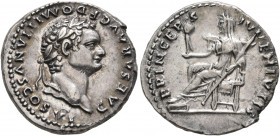 Domitian, as Caesar, 69-81. Denarius (Silver, 18 mm, 3.07 g, 6 h), Rome, 79. CAESAR AVG F DOMITIANVS COS VI Laureate head of Domitian to right. Rev. P...
