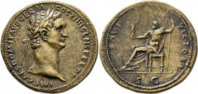 Domitian, 81-96. Sestertius (Orichalcum, 36 mm, 22.82 g, 7 h), Rome, 88-89. IMP CAES DOMIT AVG GERM COS XIIII CENS PER P P Laureate head of Domitian t...