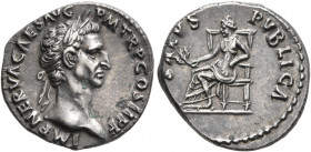Nerva, 96-98. Denarius (Silver, 18 mm, 3.48 g, 6 h), Rome, 96. IMP NERVA CAES AVG P M TR P COS II P P Laureate head of Nerva to right. Rev. SALVS PVBL...