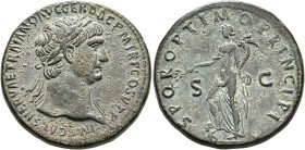 Trajan, 98-117. Sestertius (Orichalcum, 33 mm, 26.16 g, 6 h), Rome, circa 104/5-107. IMP CAES NERVAE TRAIANO AVG GER DAC P M TR P COS V P P Laureate h...