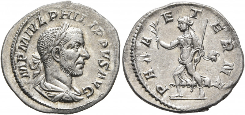 Philip I, 244-249. Denarius (Silver, 20 mm, 2.76 g, 7 h), Rome, 244. IMP M IVL P...
