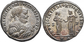 Maximianus, as Senior Augustus. Follis (Silvered bronze, 28 mm, 10.15 g, 12 h), Cyzicus, 305-306. D N MAXIMIANO BEATISSIMO SEN AVG Laureate bust of Ma...