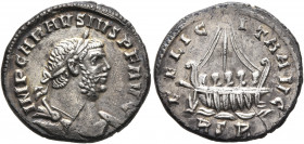 Carausius, Romano-British Emperor, 286-293. Denarius (Silver, 19 mm, 3.83 g, 6 h), Londinium (?), circa 287-289. IMP CARAVSIVS P F AVG Laureate, drape...