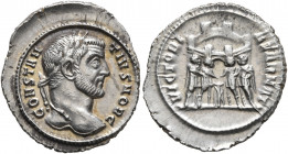 Constantius I, as Caesar, 293-305. Argenteus (Silver, 20 mm, 3.22 g, 5 h), Rome, circa 294-295. CONSTAN-TIVS NOB C Laureate head of Constantius I to r...