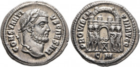 Constantius I, as Caesar, 293-305. Argenteus (Silver, 19 mm, 3.16 g, 6 h), Cyzicus, 295. CONSTANTI-VS CAESAR Laureate head of Constantius I to right. ...