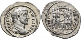Constantius I, as Caesar, 293-305. Argenteus (Silver, 20 mm, 3.09 g, 5 h), Rome, circa 295-296. CONSTAN-TIVS NOB C Laureate head of Constantius I to r...