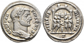 Constantius I, as Caesar, 293-305. Argenteus (Silver, 20 mm, 3.21 g, 12 h), Rome, circa 297-298. CONSTAN-TIVS CAES Laureate head of Constantius I to r...