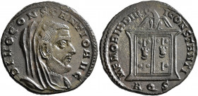 Divus Constantius I, died 306. Follis (Bronze, 25 mm, 7.22 g, 12 h), Aquileia, struck under Maxentius, 307-308. DIVO CONSTANTIO AVG Veiled head of Div...