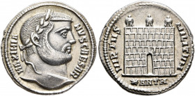Galerius, as Caesar, 293-305. Argenteus (Silver, 19 mm, 3.33 g, 12 h), Antiochia, circa 297. MAXIMIA-NVS CAESAR Laureate head of Galerius to right. Re...