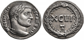 Galerius, as Caesar, 293-305. Argenteus (Silver, 18 mm, 3.21 g, 12 h), Ticinum, 300-301. MAXIMIAN-VS CAESAR Laureate head of Galerius to right. Rev. X...